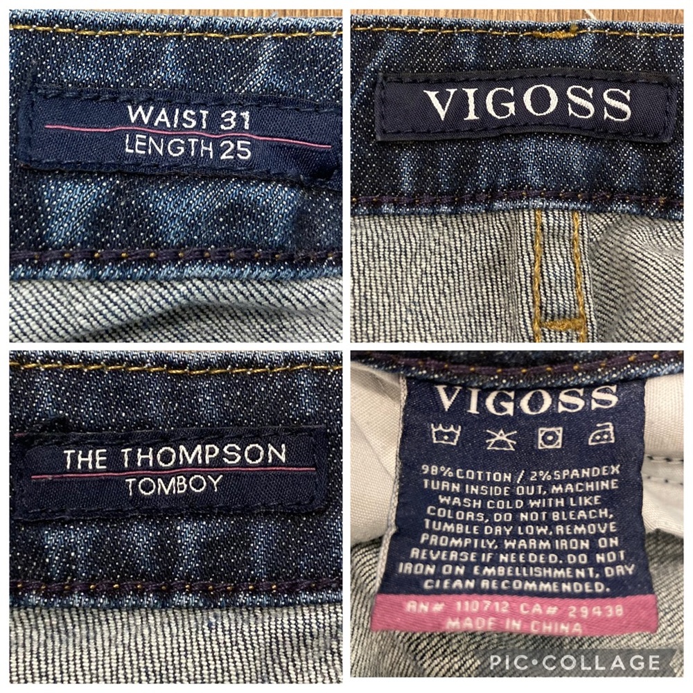 Vigoss Women's Dark Blue Distressed Cropped Jeans The Thompson Tomboy Boyfriend - Picture 16 of 16